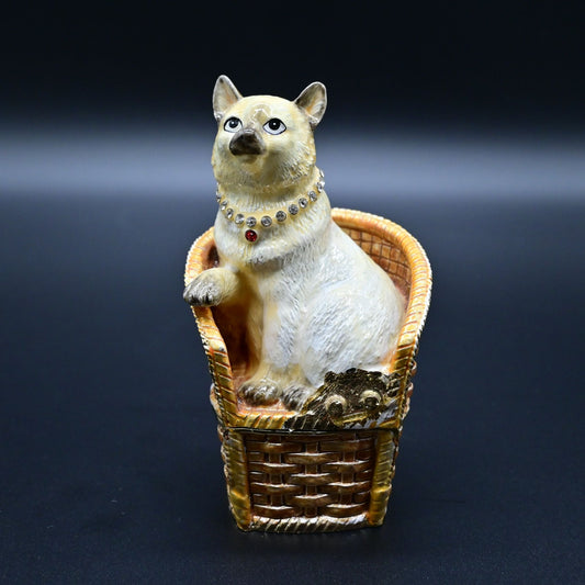 Vintage Himalayan Cat Enamel Bejeweled Trinket Box
