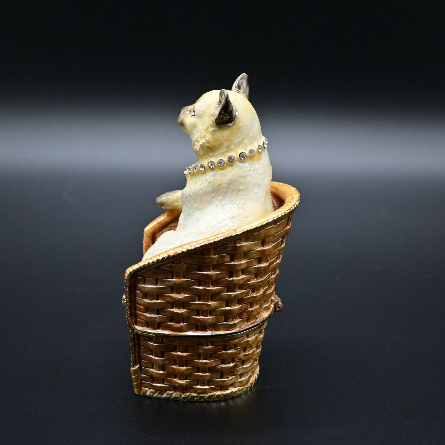 Vintage Himalayan Cat Enamel Bejeweled Trinket Box