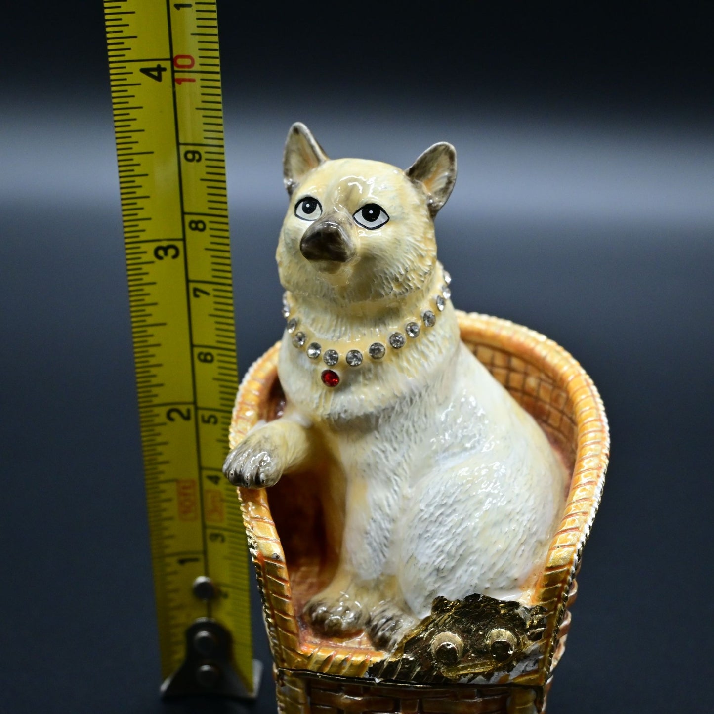 Vintage Himalayan Cat Enamel Bejeweled Trinket Box