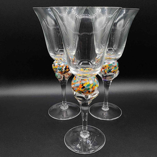 Opus Crystal Millefiori Goblets Stemware Glasses Set OF 3