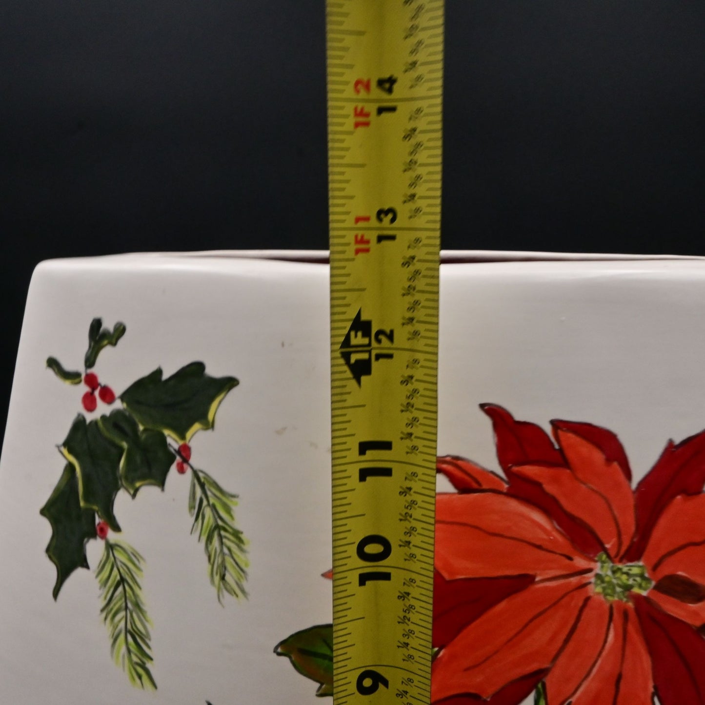Large Ceramic Vase With Poinsettia & Holly Design By Jomo