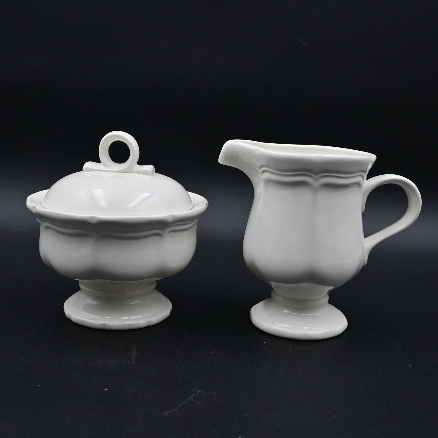 Mikasa Creamer & Sugar Bowl Set White Ceramic Japan Pedestal Design