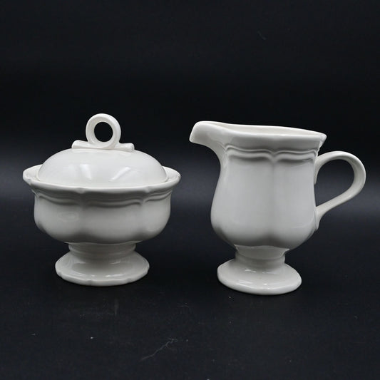 Mikasa Creamer & Sugar Bowl Set White Ceramic Japan Pedestal Design