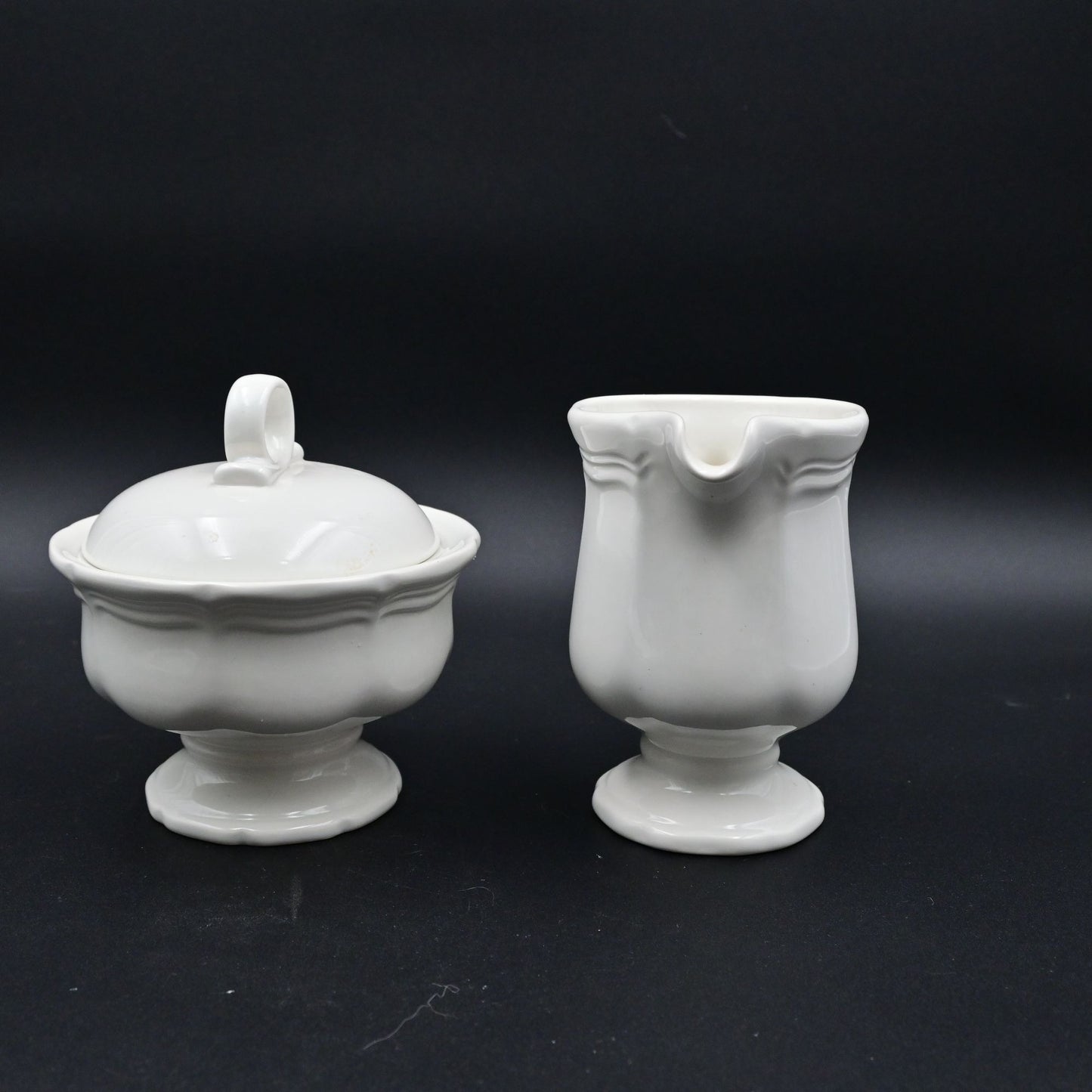 Mikasa Creamer & Sugar Bowl Set White Ceramic Japan Pedestal Design