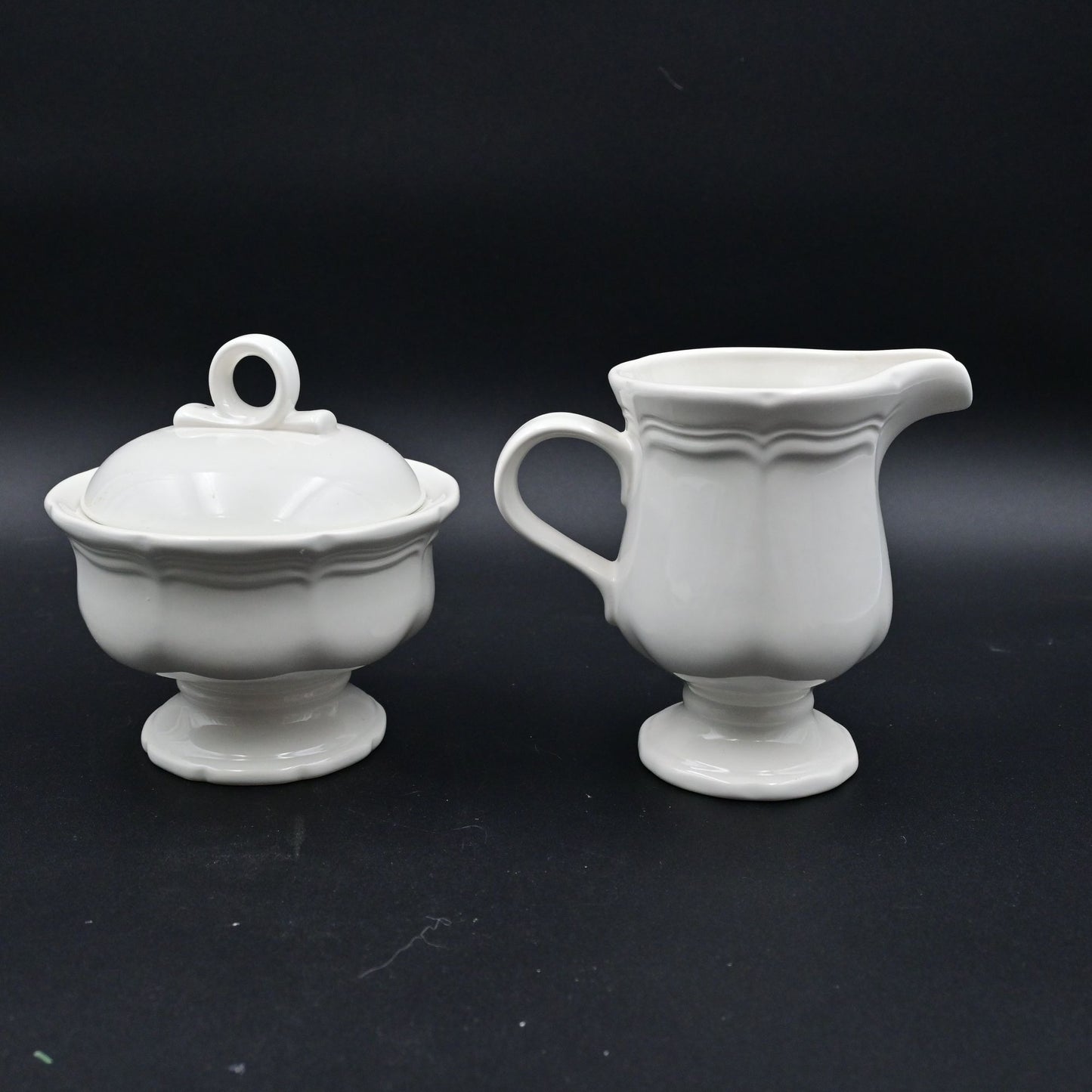 Mikasa Creamer & Sugar Bowl Set White Ceramic Japan Pedestal Design