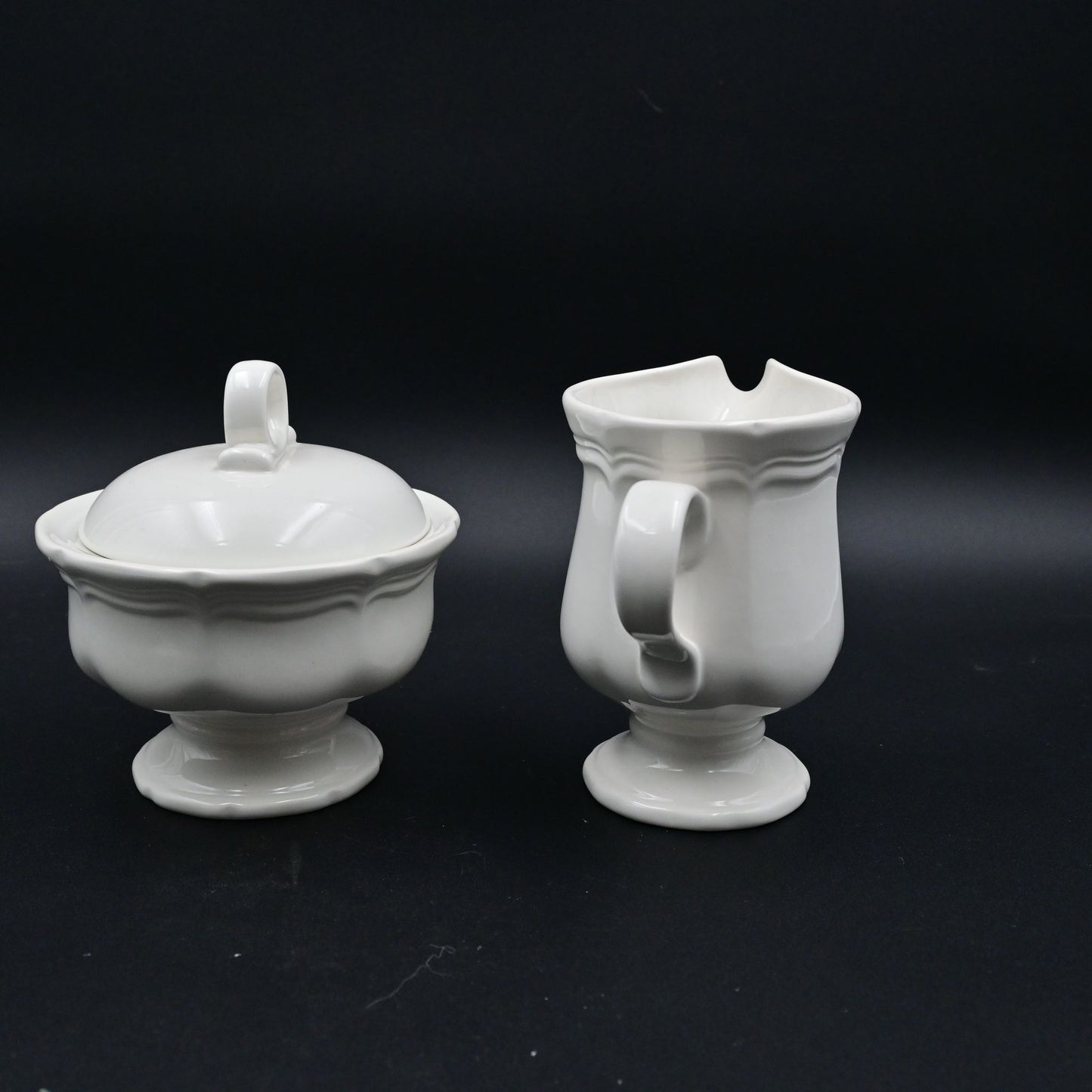 Mikasa Creamer & Sugar Bowl Set White Ceramic Japan Pedestal Design