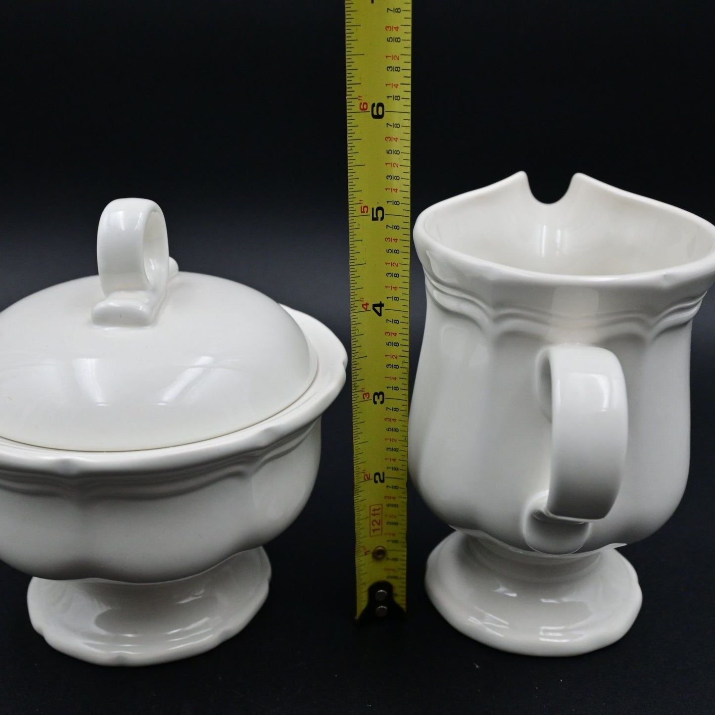 Mikasa Creamer & Sugar Bowl Set White Ceramic Japan Pedestal Design