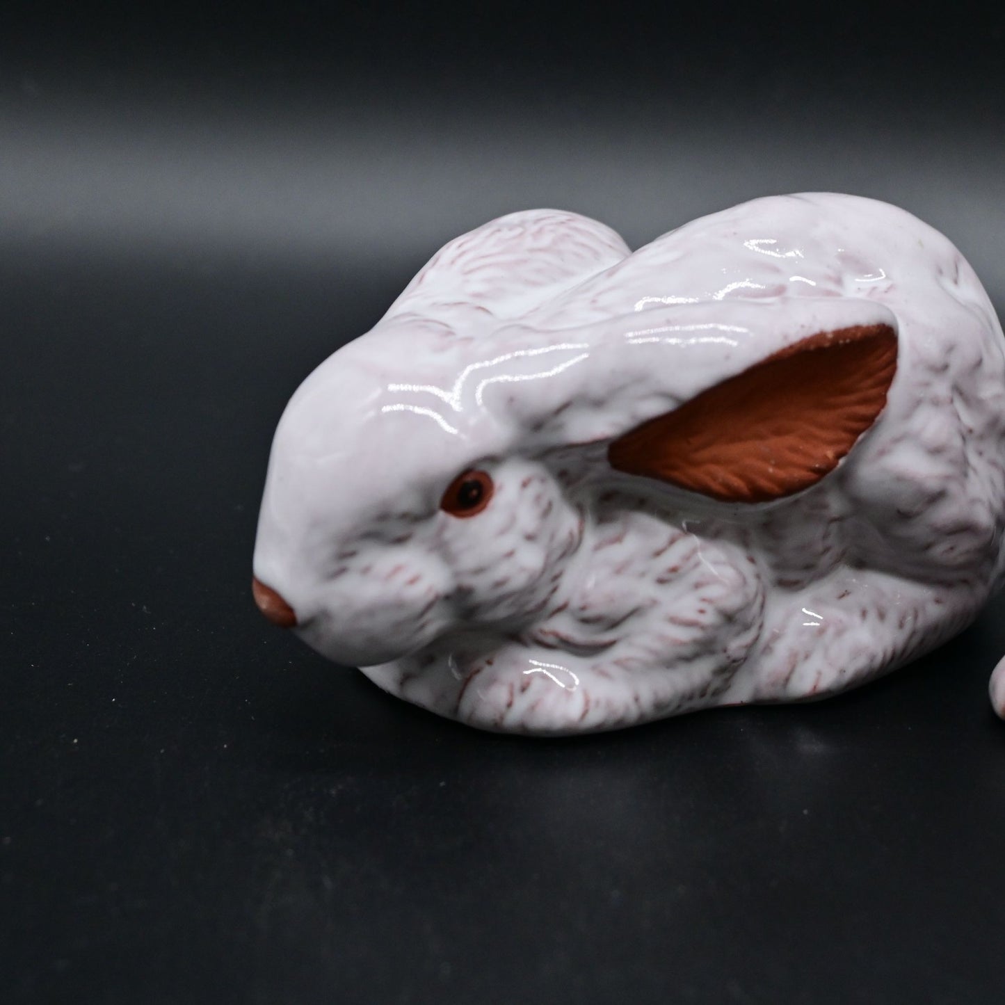 Red Clay Glazed Clay Bunny Rabbit Figurine Marked WIC Pair