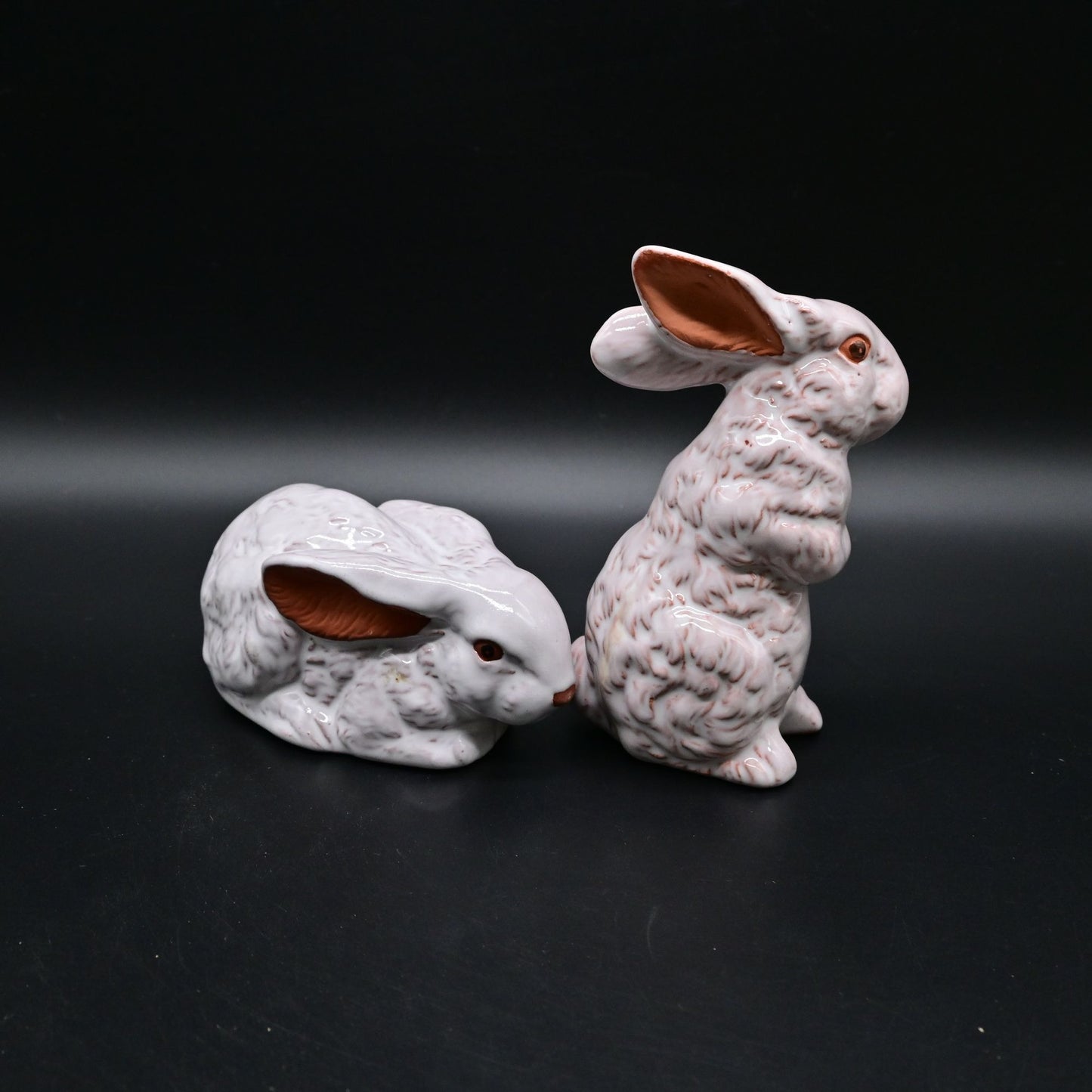 Red Clay Glazed Clay Bunny Rabbit Figurine Marked WIC Pair