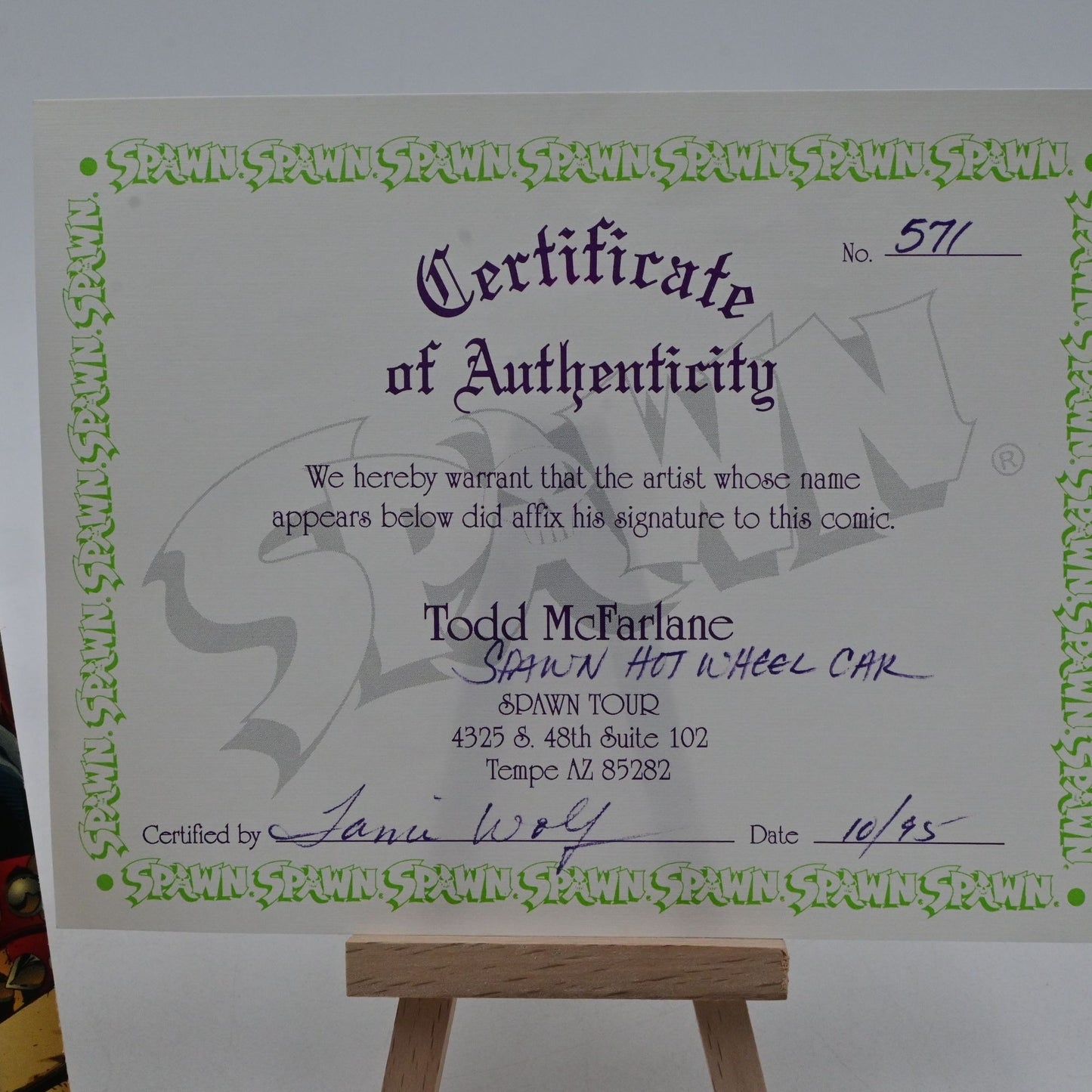 Todd McFarlane Hot Wheel Spawn Mobile Car With Certificate Of Authenticity