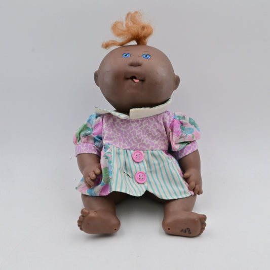 Vintage 1983 Cabbage Patch Doll African American In Floral Dress