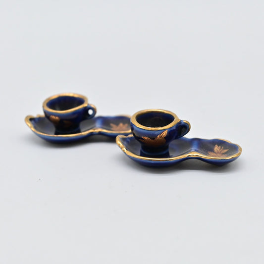 Vintage Limoges Cobalt Blue Tea Cup W/ Snack Saucer Bundle Of 2