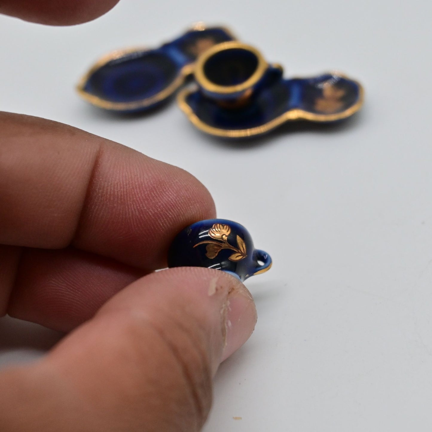 Vintage Limoges Cobalt Blue Tea Cup W/ Snack Saucer Bundle Of 2