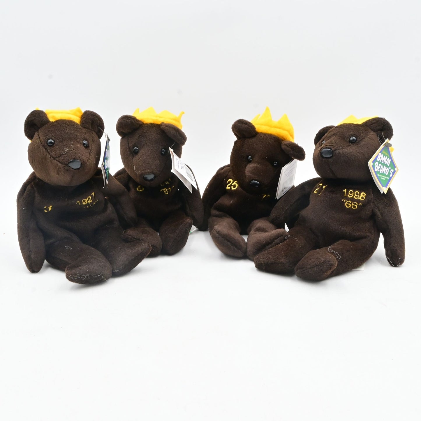 Salvinos Bamm Beanos Plush Bears Sosa, McGwire, Maris, Ruth Set Of 4