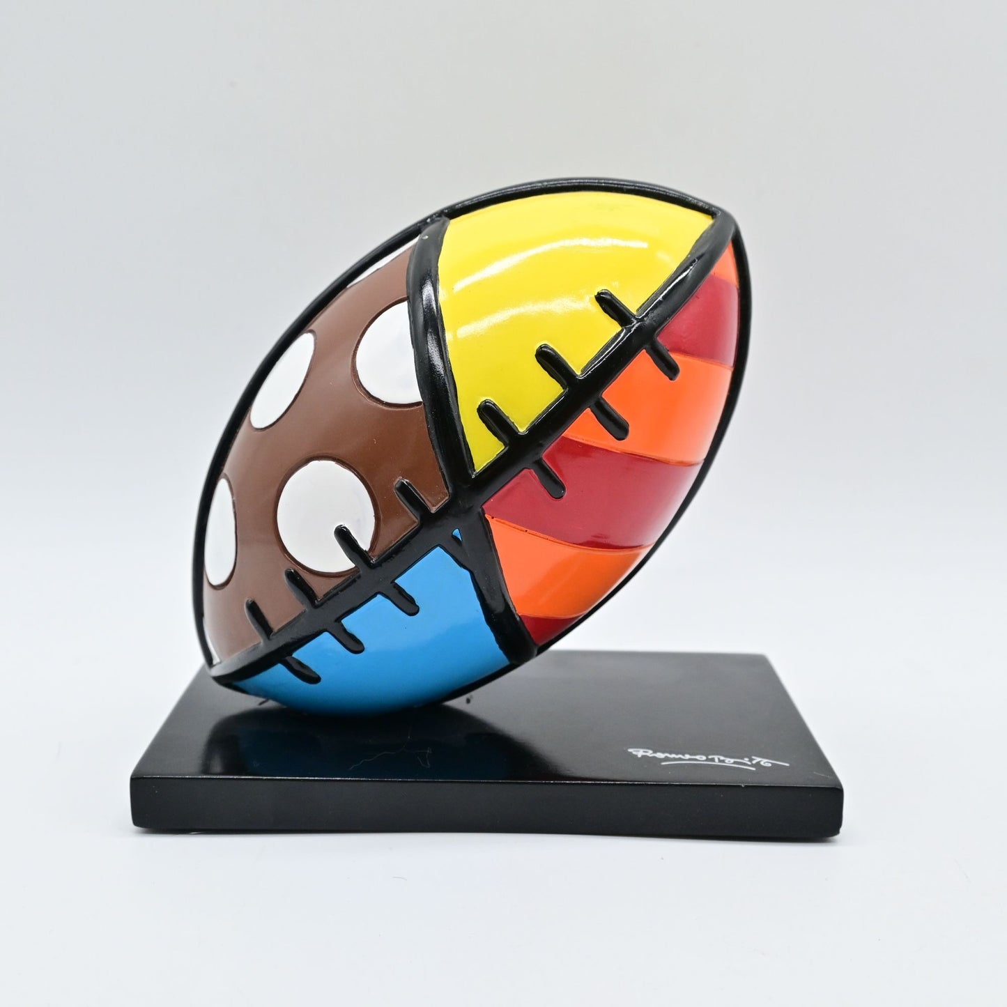 Romero Britto Football Art Sculpture On Black Base