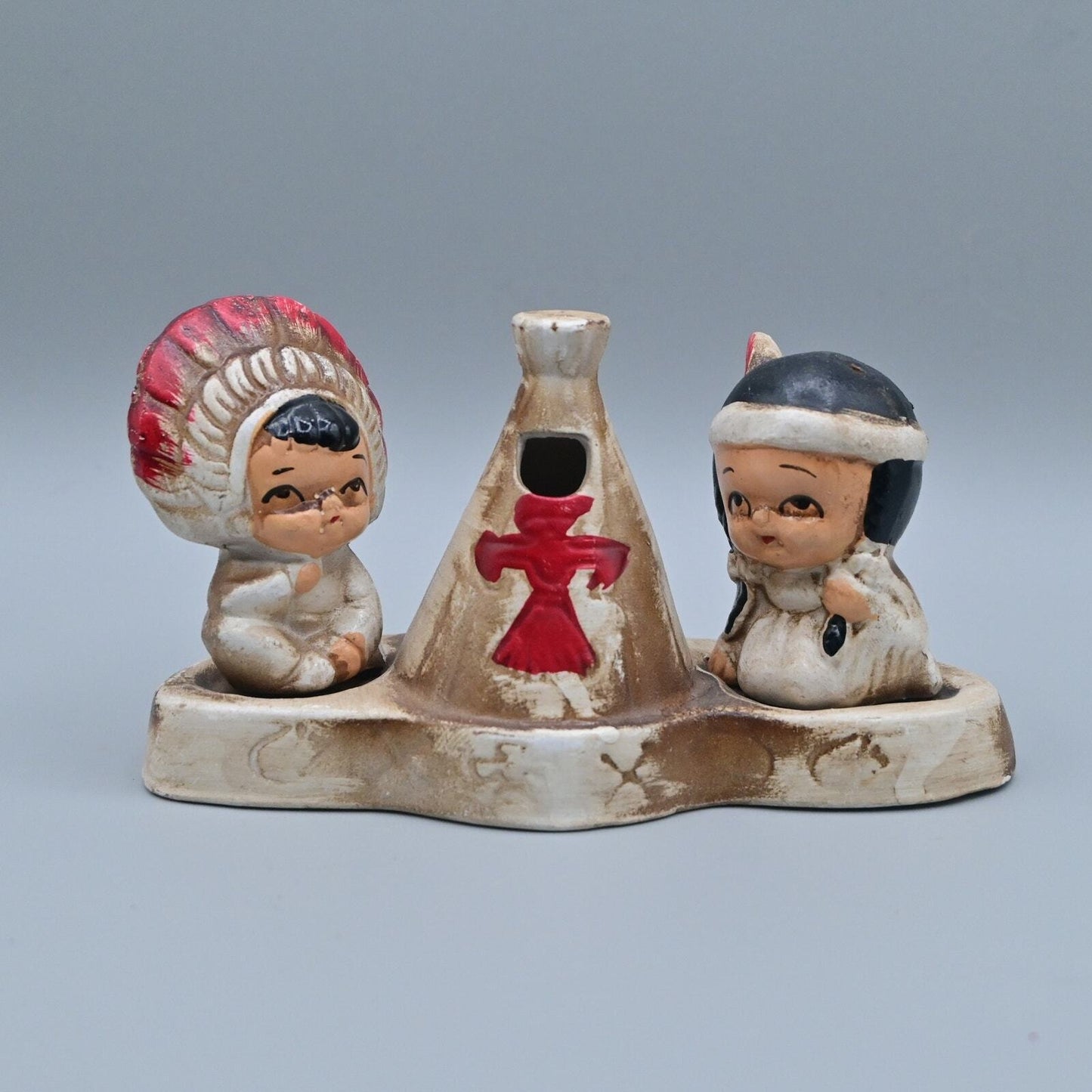 Vintage Native American Children With Teepee Salt and Pepper Shakers