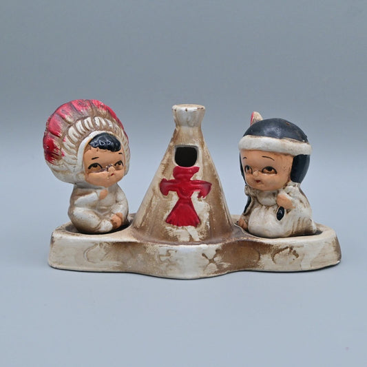 Vintage Native American Children With Teepee Salt and Pepper Shakers