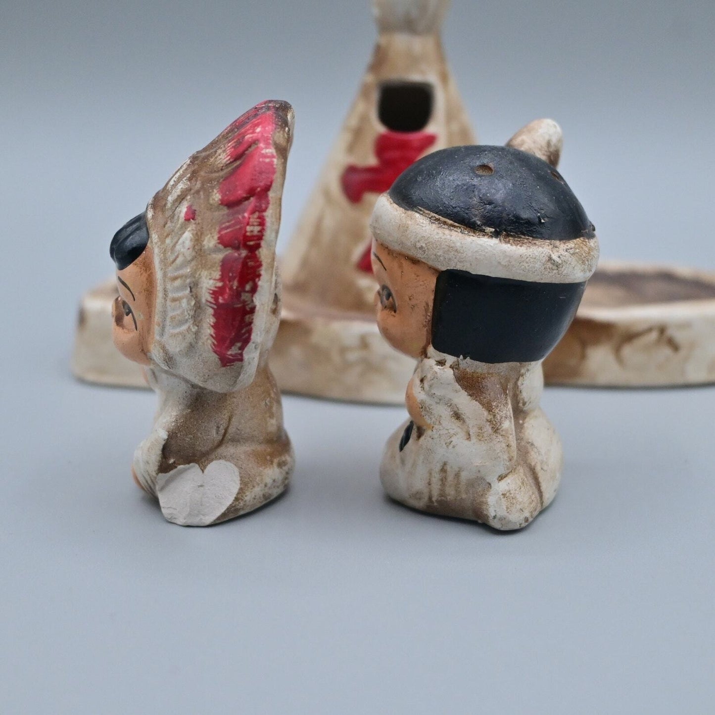 Vintage Native American Children With Teepee Salt and Pepper Shakers