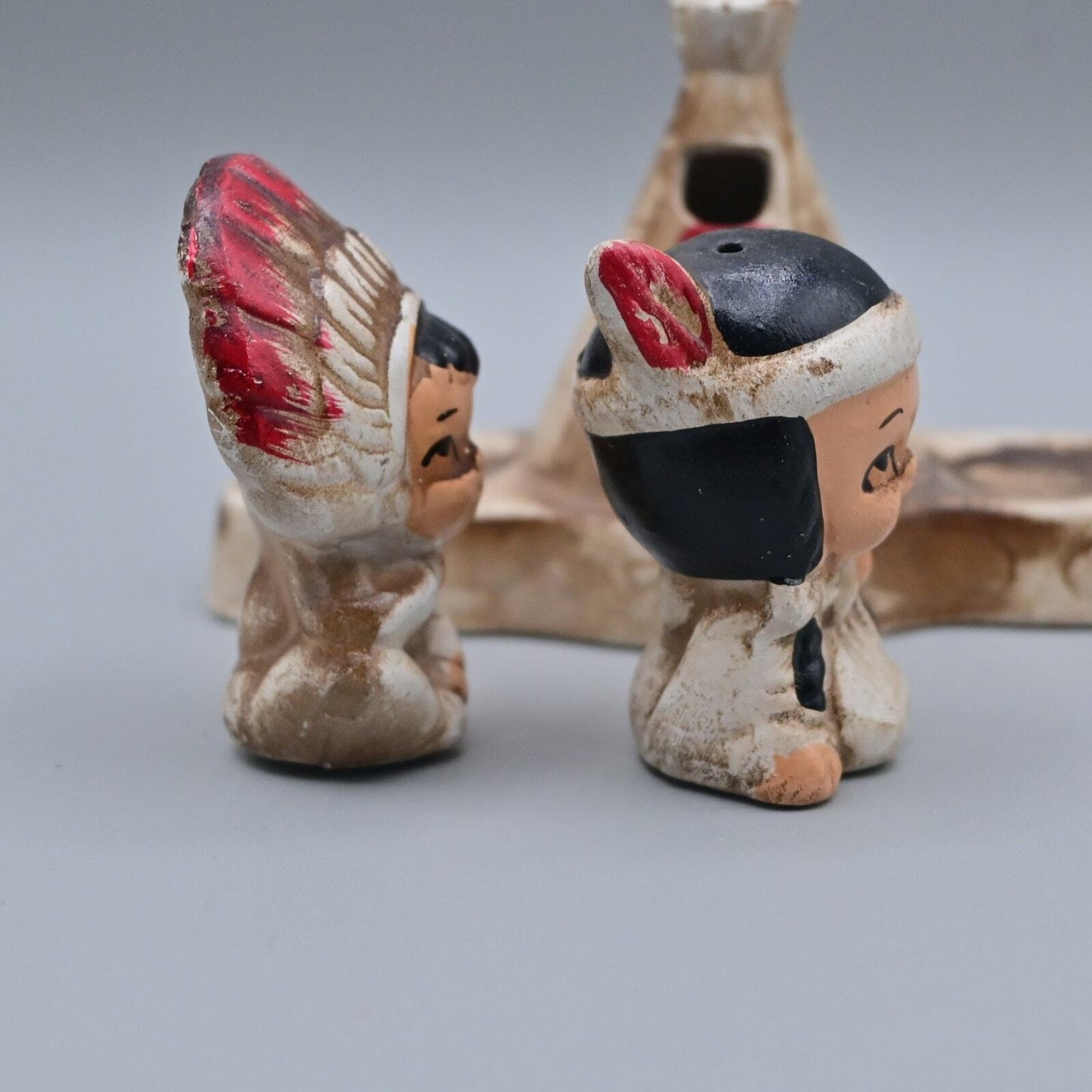 Vintage Native American Children With Teepee Salt and Pepper Shakers