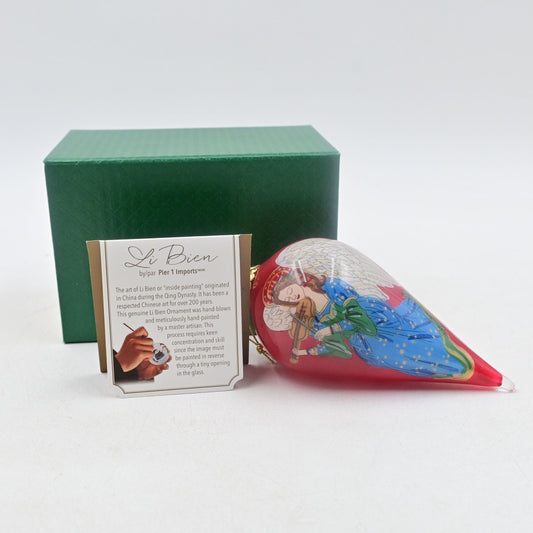Pier 1 Li Bien Glass Christmas Ornament Angel W Harp Teardrop