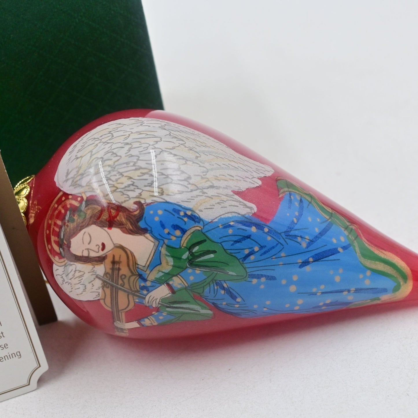 Pier 1 Li Bien Glass Christmas Ornament Angel W Harp Teardrop