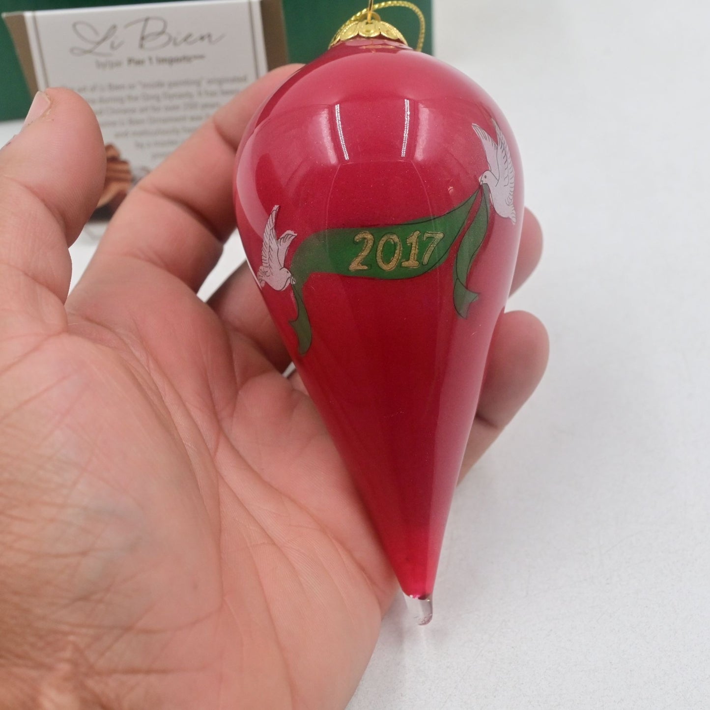 Pier 1 Li Bien Glass Christmas Ornament Angel W Harp Teardrop