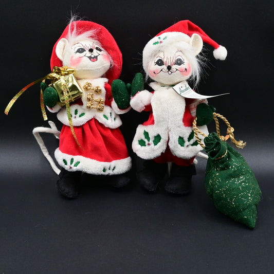 Annalee Winterberry Santa Mouse & Mrs. Claus 10" Figures - Vintage 2005