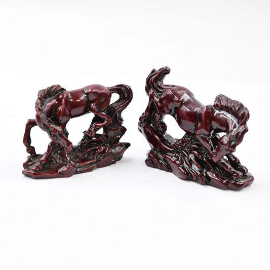 Vintage Red Resin Horse Figures Bundle Of 2
