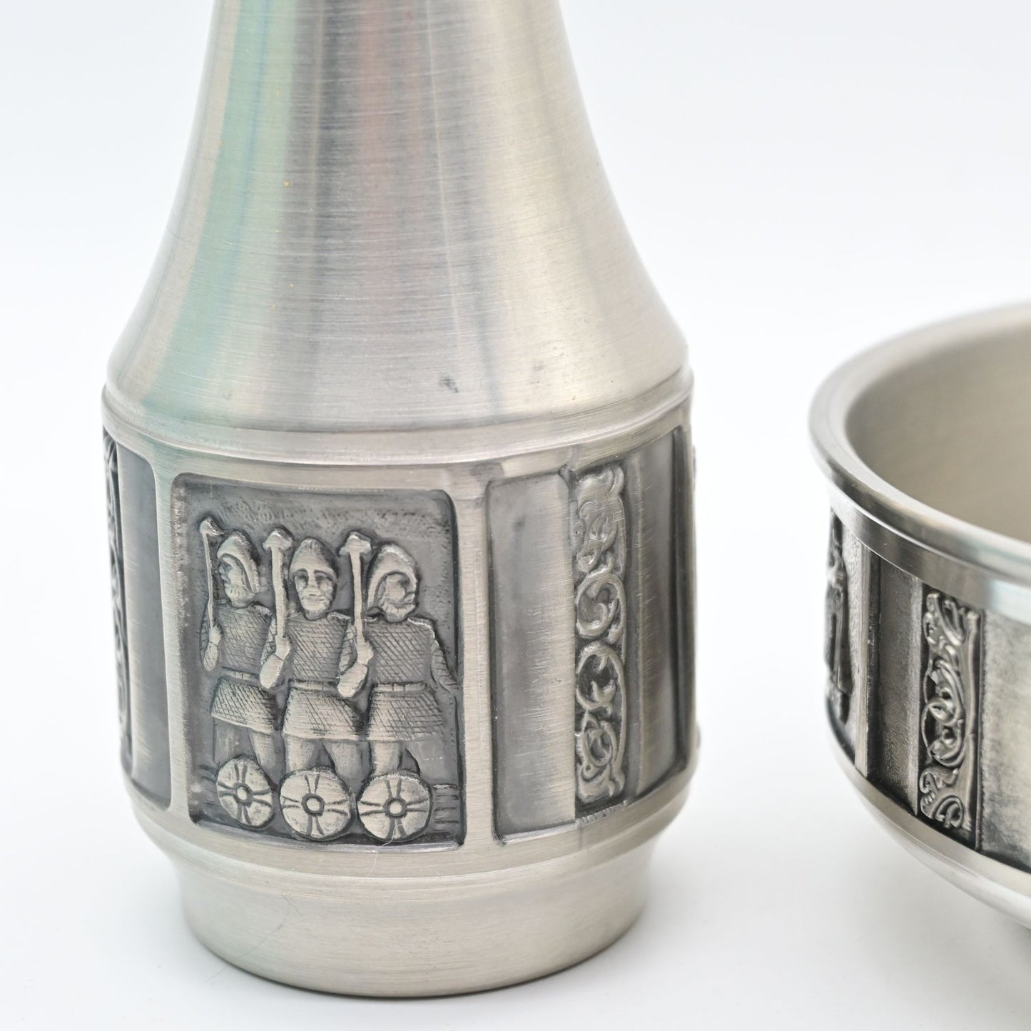 Vintage Konge Pewter Bowl & Vase With Viking Scenes