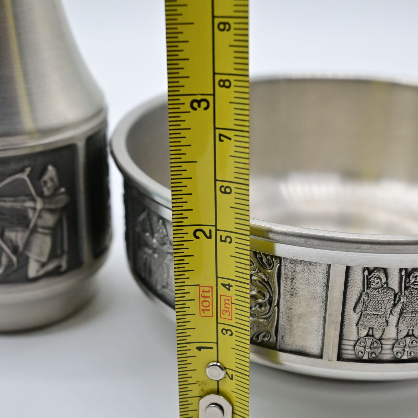 Vintage Konge Pewter Bowl & Vase With Viking Scenes