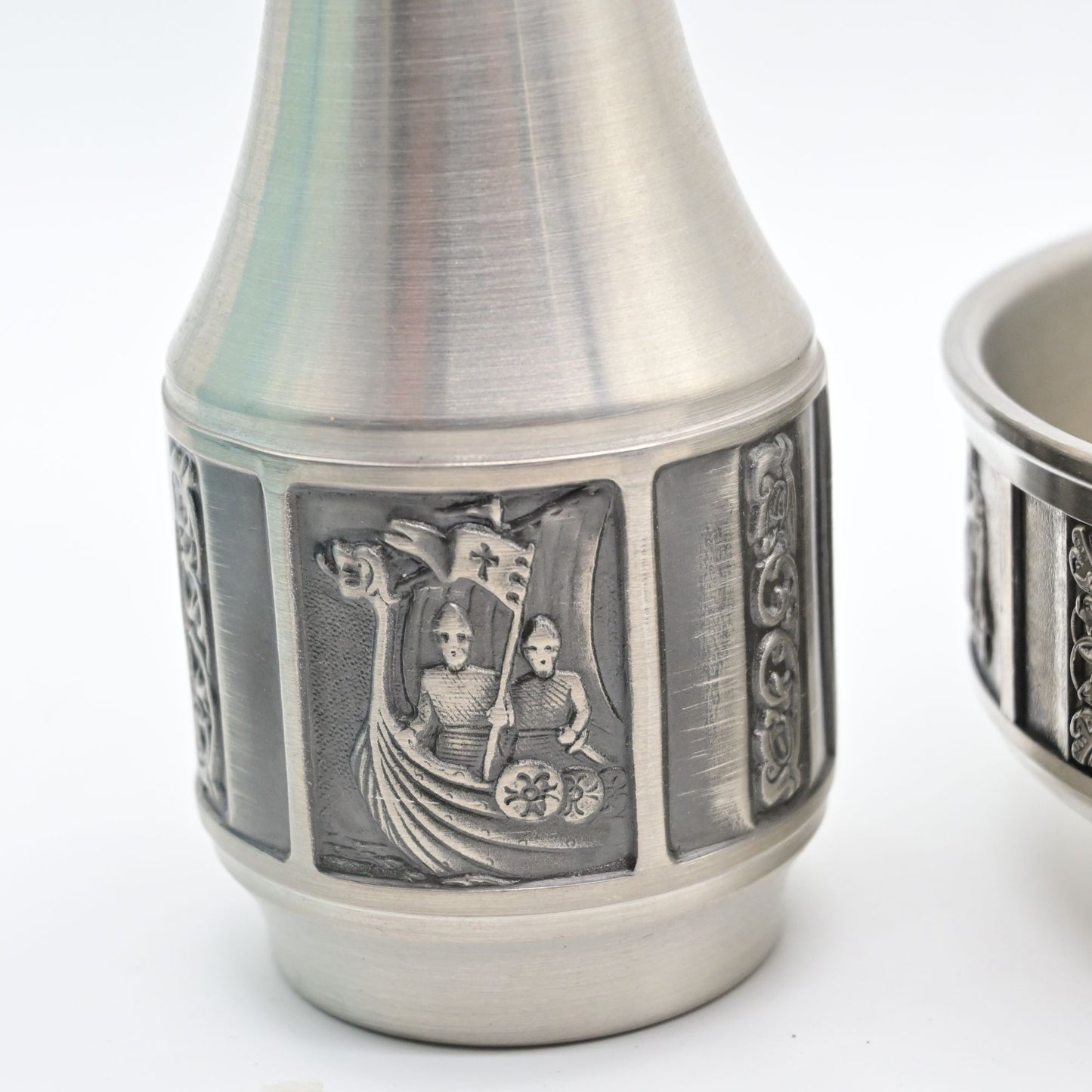 Vintage Konge Pewter Bowl & Vase With Viking Scenes
