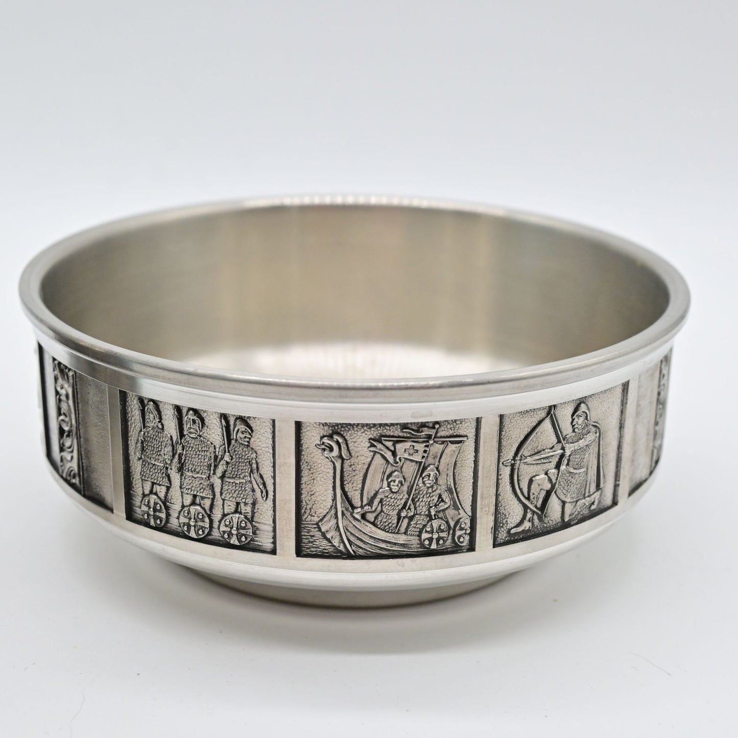 Vintage Konge Pewter Bowl & Vase With Viking Scenes