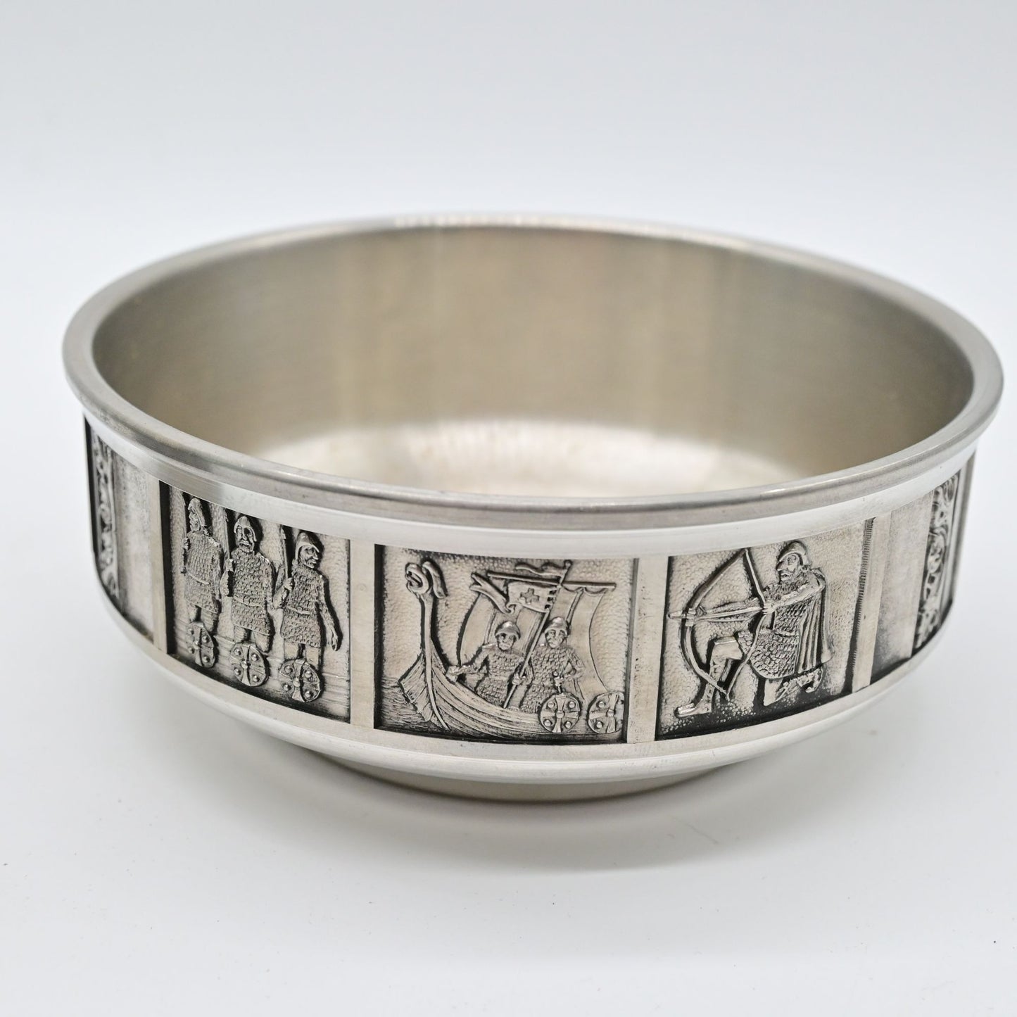 Vintage Konge Pewter Bowl & Vase With Viking Scenes