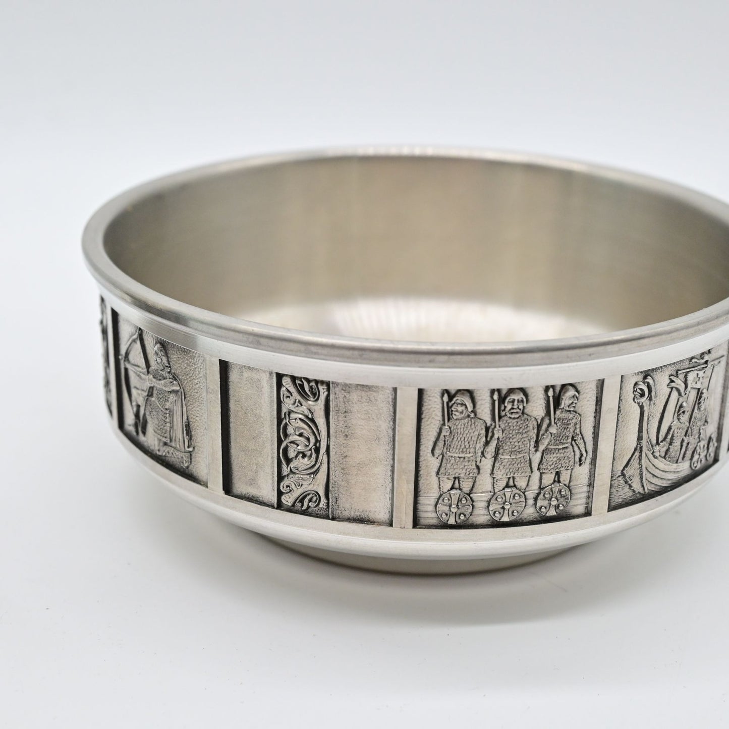 Vintage Konge Pewter Bowl & Vase With Viking Scenes