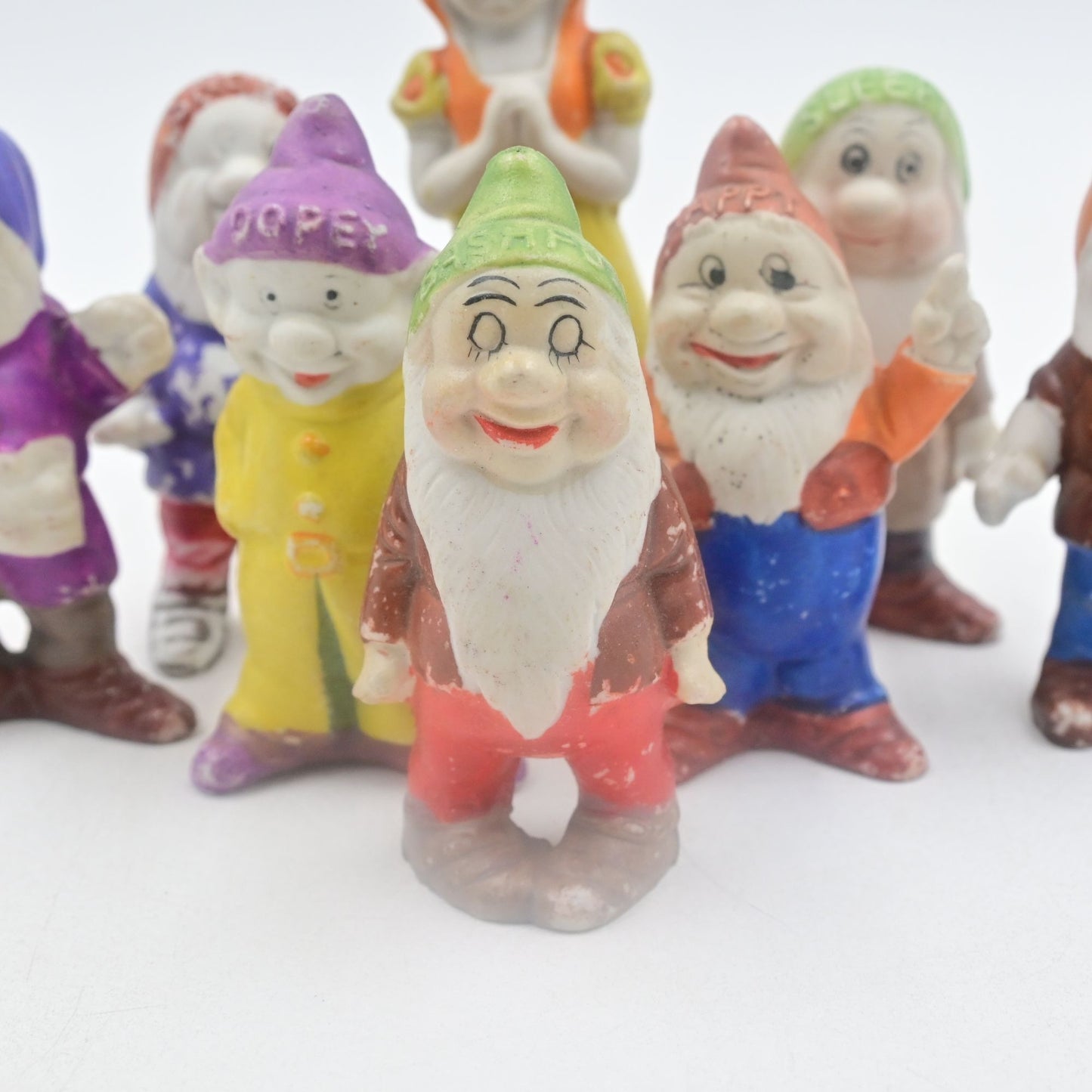 Disney Snow White Seven Dwarfs Bisque Figurines Complete Vintage 1930's