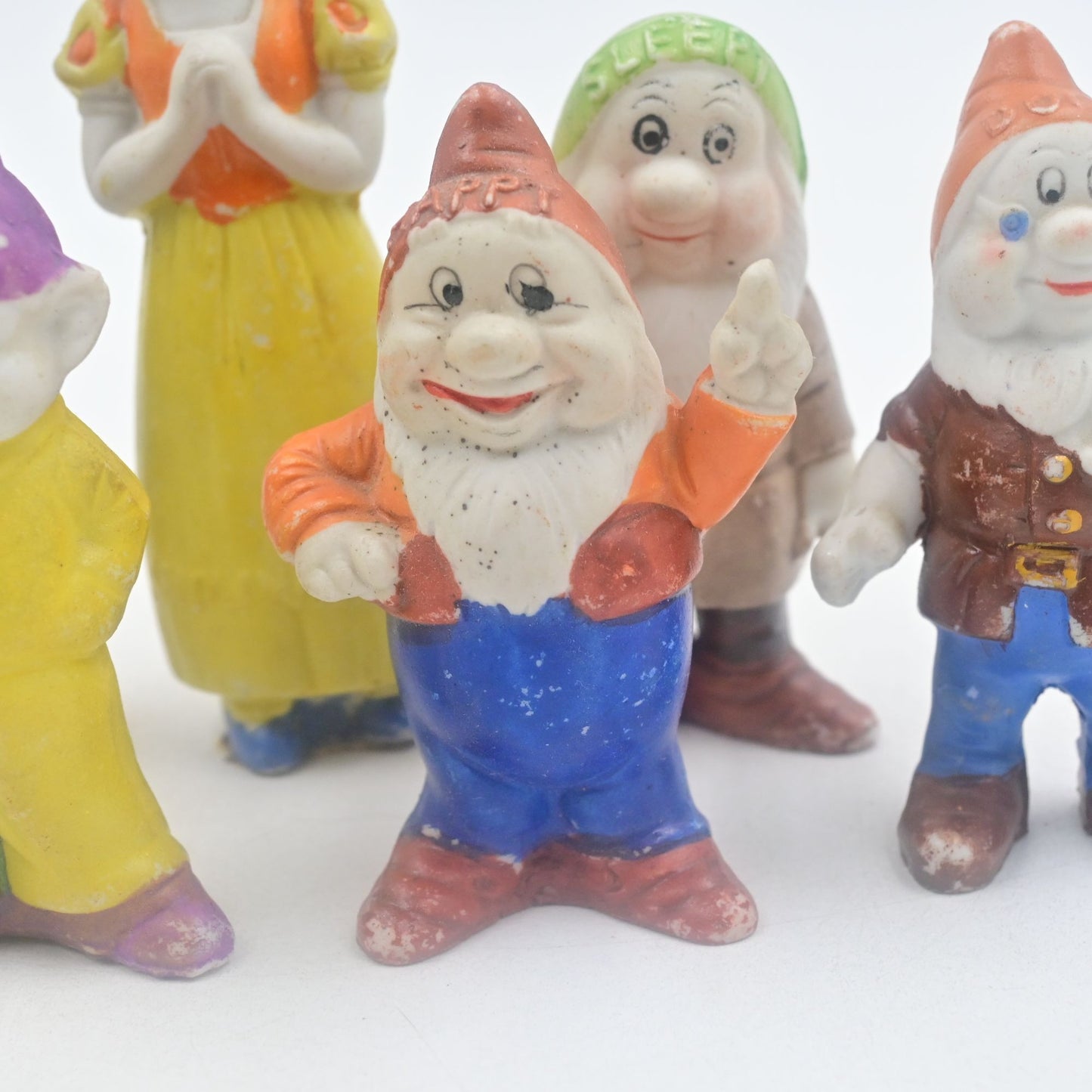 Disney Snow White Seven Dwarfs Bisque Figurines Complete Vintage 1930's