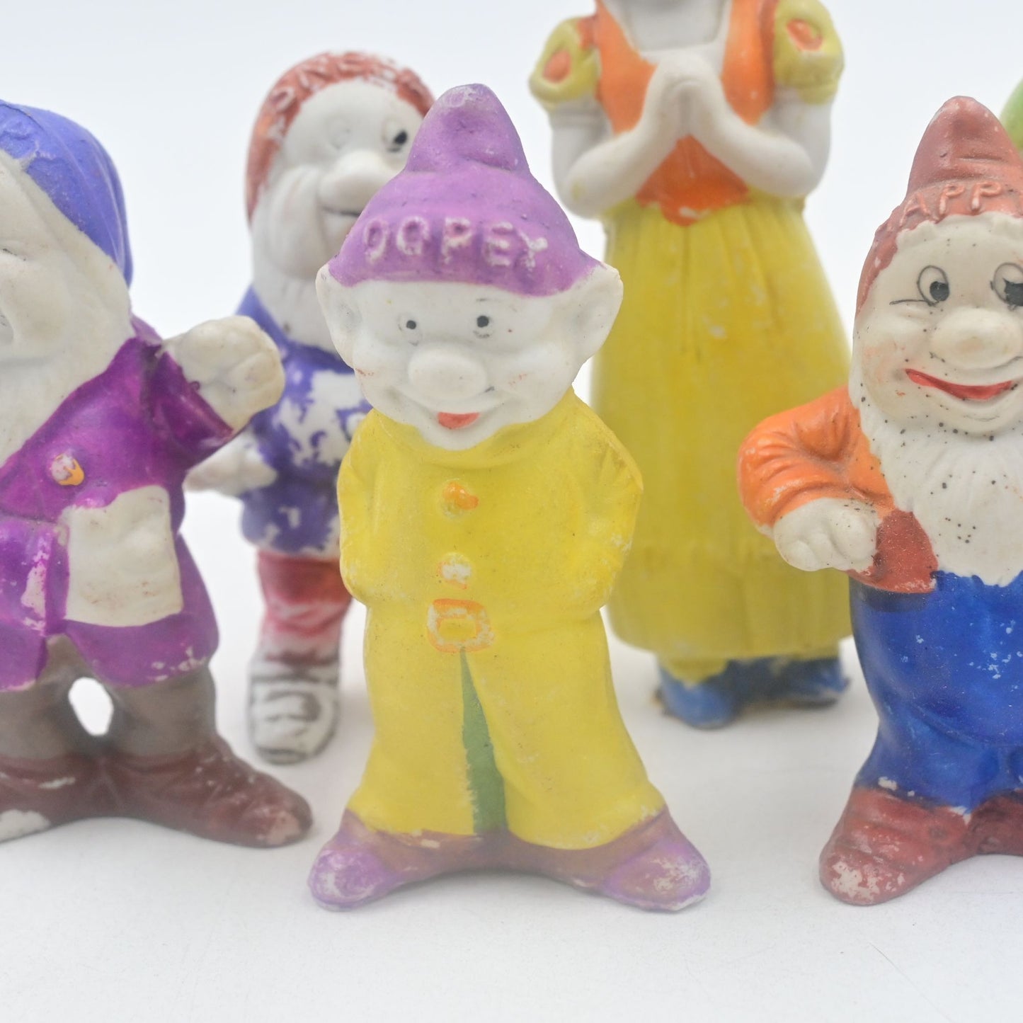 Disney Snow White Seven Dwarfs Bisque Figurines Complete Vintage 1930's
