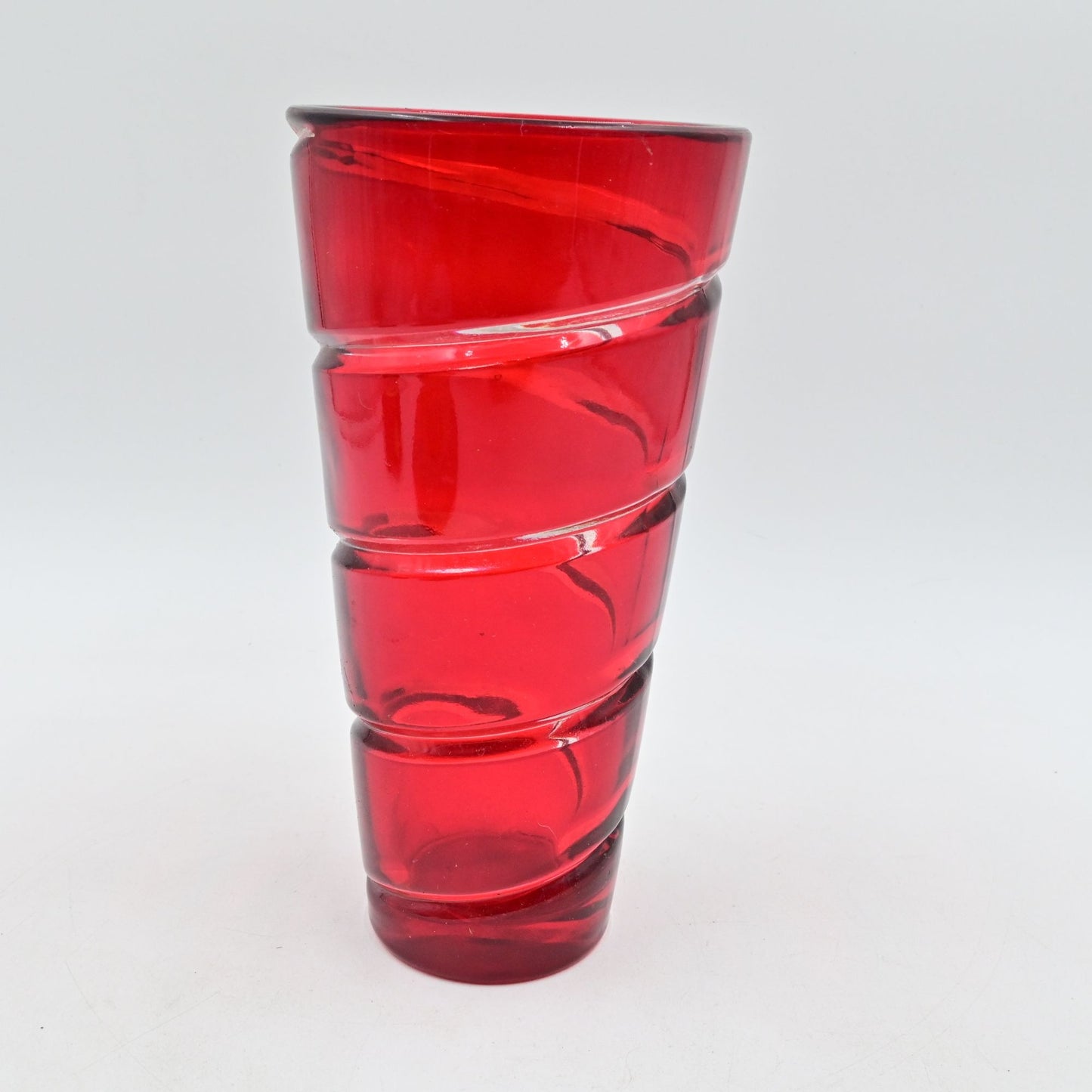 Ruby Red Clear Swirl Vase Heavy Thick Glass 9"