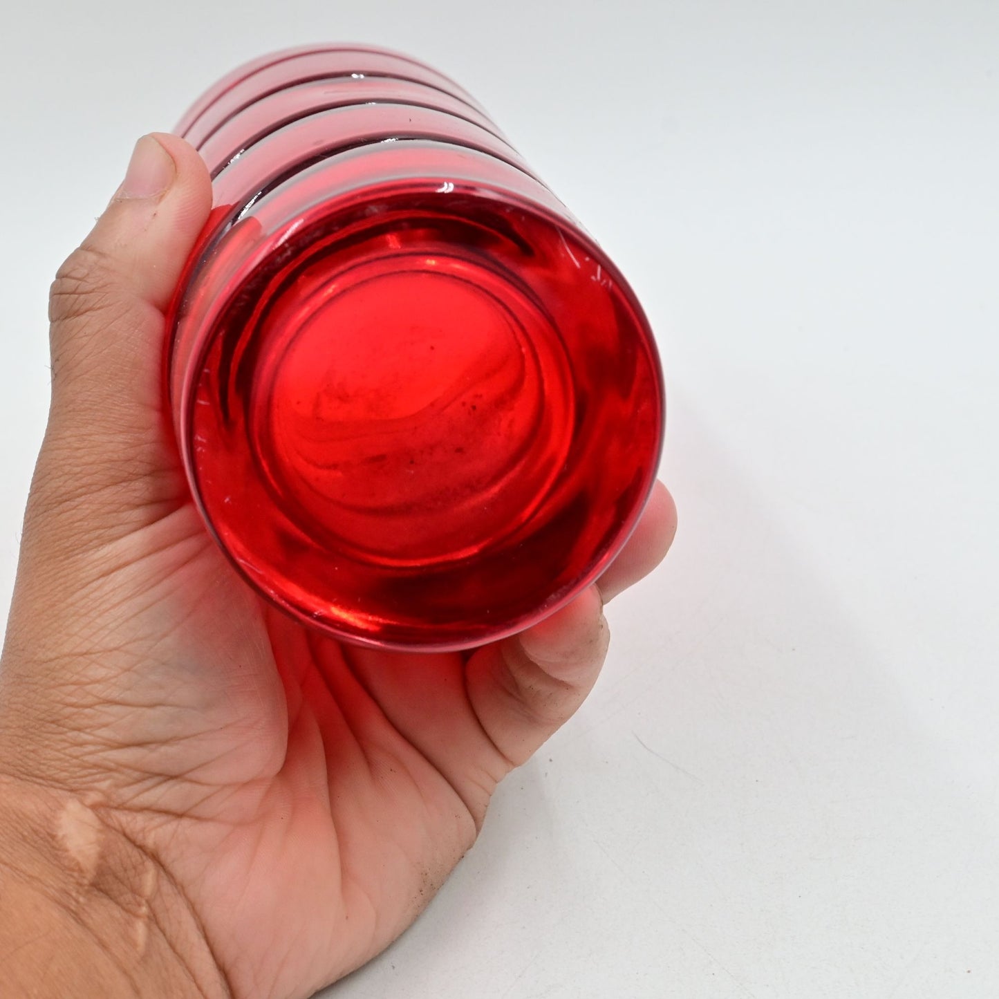 Ruby Red Clear Swirl Vase Heavy Thick Glass 9"