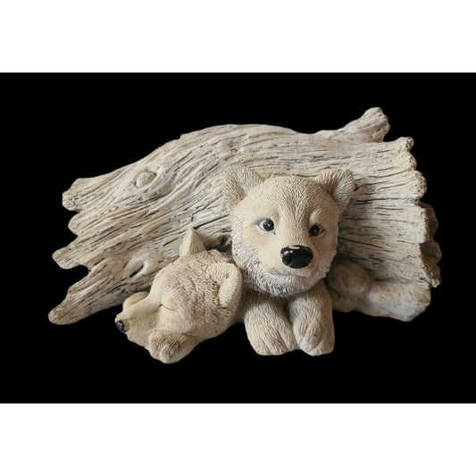 Wolf pups under a log Outdoor decor
