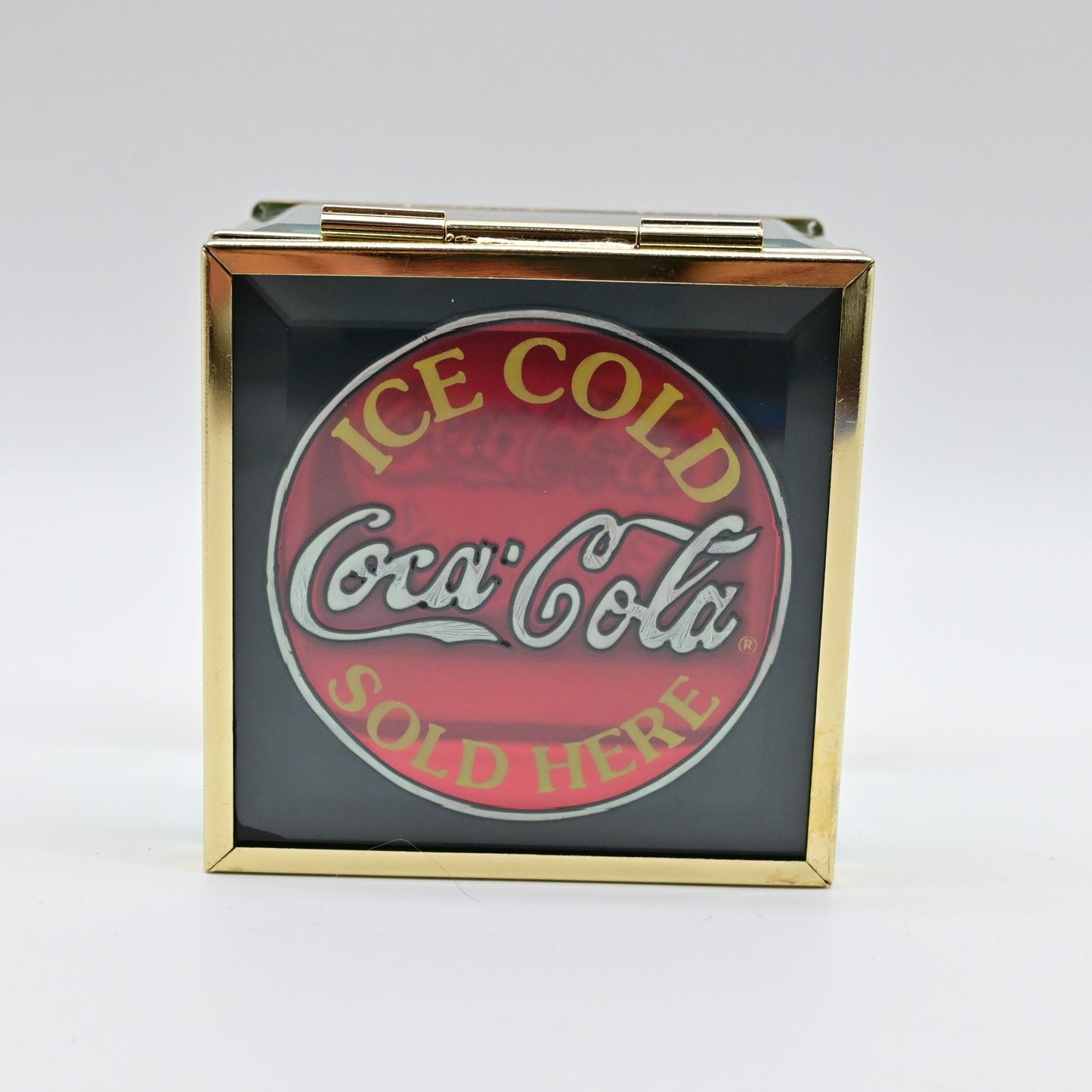 Coca-Cola Glass Trinket Box With Gold Frame