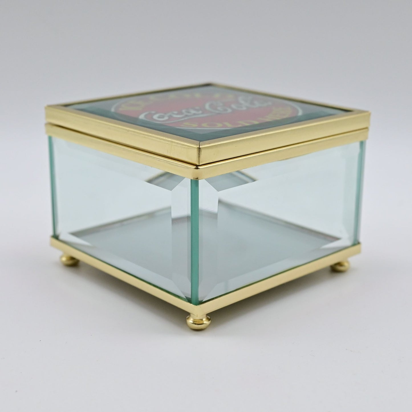 Coca-Cola Glass Trinket Box With Gold Frame
