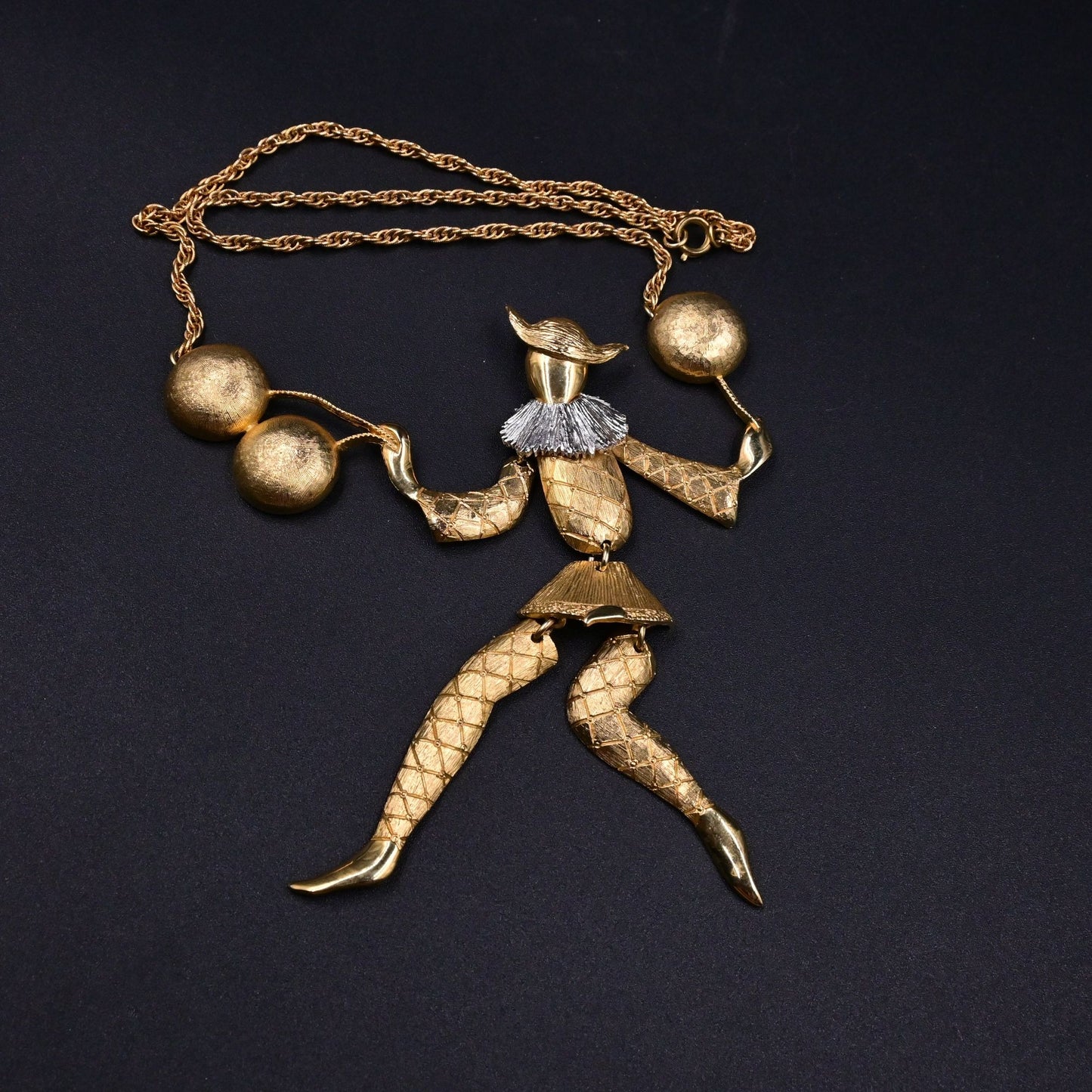Polcini Harlequin Clown Balloons Gold Tone Vintage Necklace
