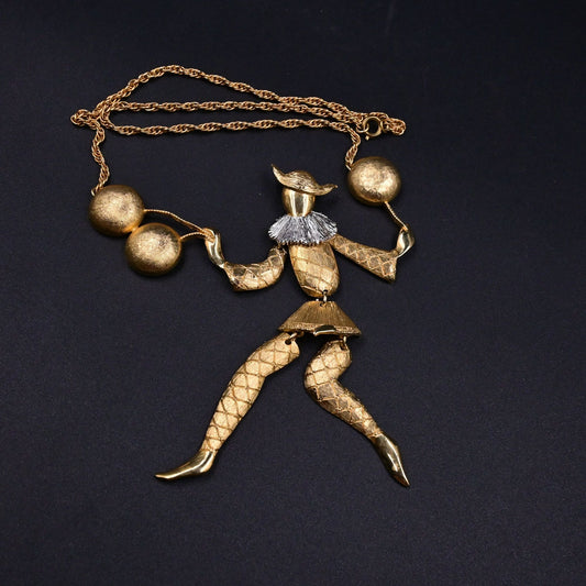 Polcini Harlequin Clown Balloons Gold Tone Vintage Necklace