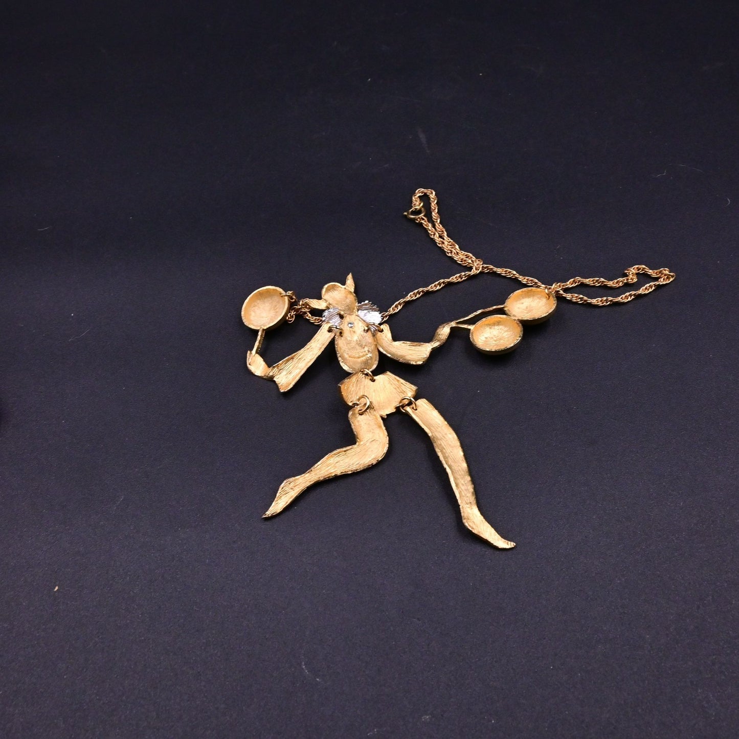 Polcini Harlequin Clown Balloons Gold Tone Vintage Necklace