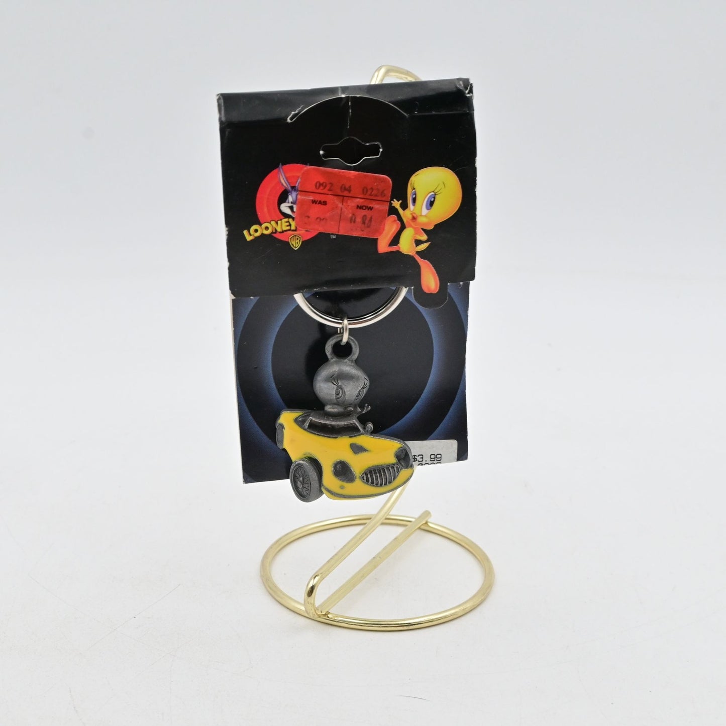 Vintage 1998 Looney Tunes Tweety Bird Keychain With Yellow Car Charm