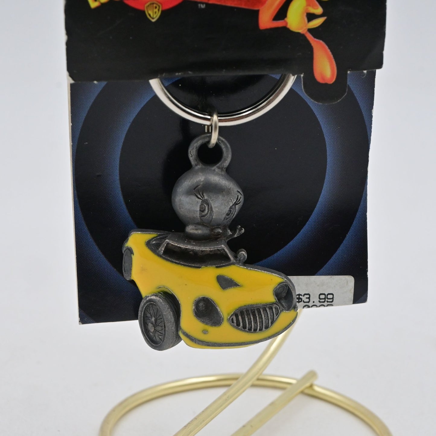 Vintage 1998 Looney Tunes Tweety Bird Keychain With Yellow Car Charm