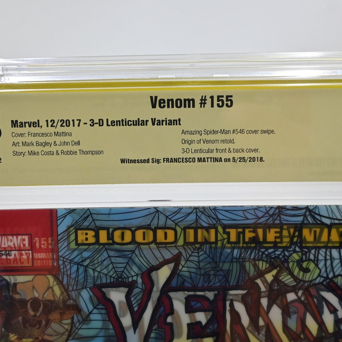2017 Venom #155 1st Print 3-D Lenticular Signed & Graded 9.8