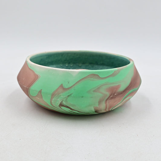 Garden of the Gods Swirl Pottery Bowl W/ Flower Stem Holder Vintage