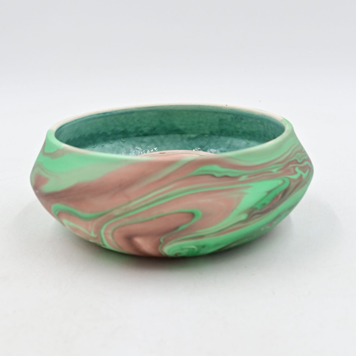 Garden of the Gods Swirl Pottery Bowl W/ Flower Stem Holder Vintage